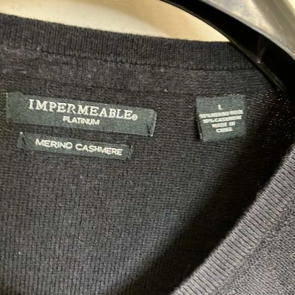 IMPERMEABLE Platinum Merino Wool/Cashmere Argyle Unisex Sweater Sz L - Picture 2 of 4